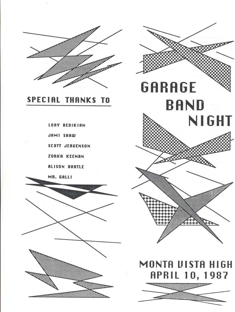 Garage Band Night Program Page One Image